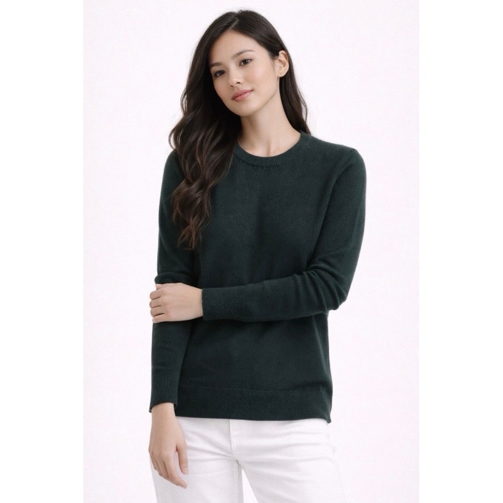 NWT C by Bloomingdale's Cashmere Sweater Women S Dark Green Crewneck 2-Ply Lux